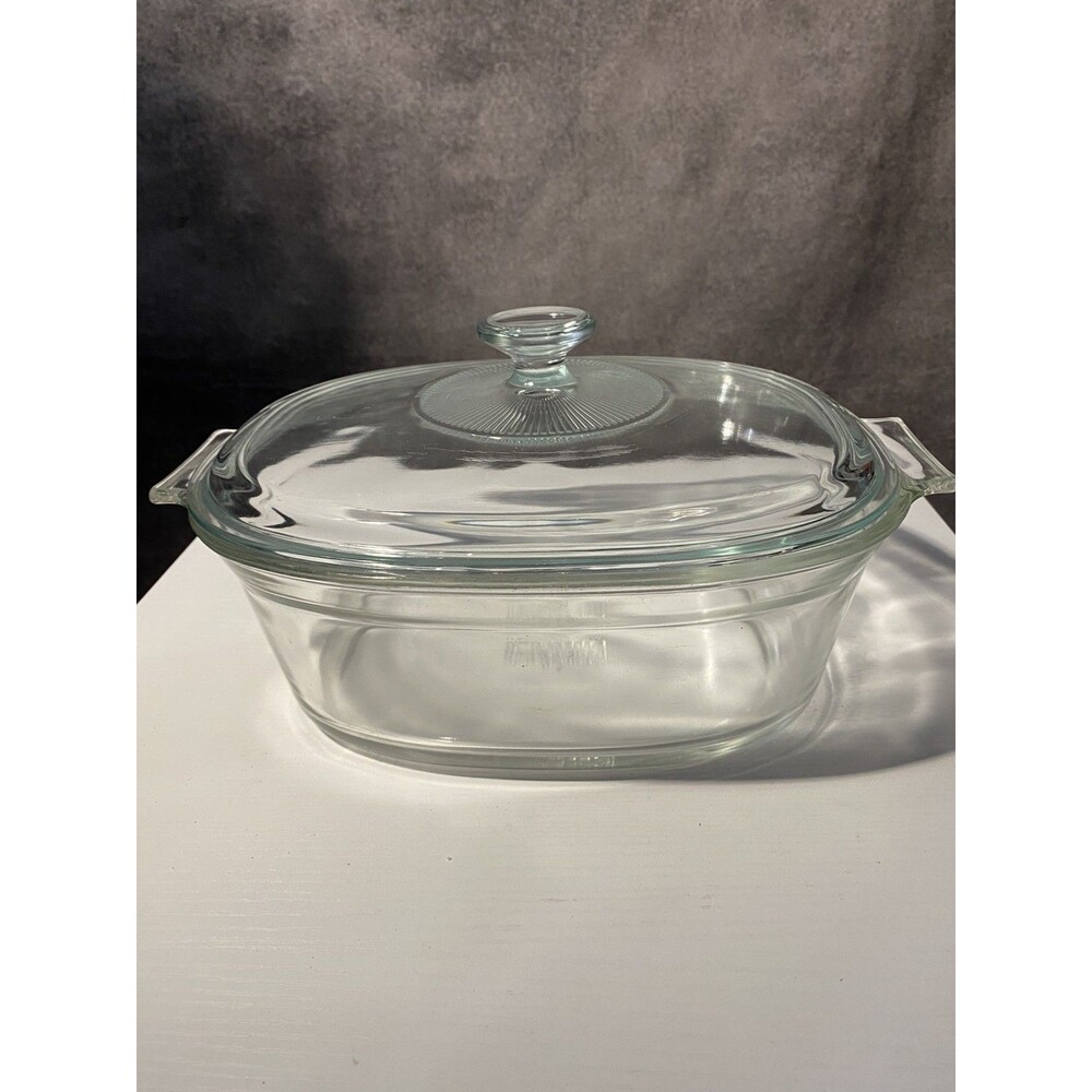 Vintage Pyrex 703 Clear Glass Oval Casserole Dish with Lid 3 Quart 3L USA